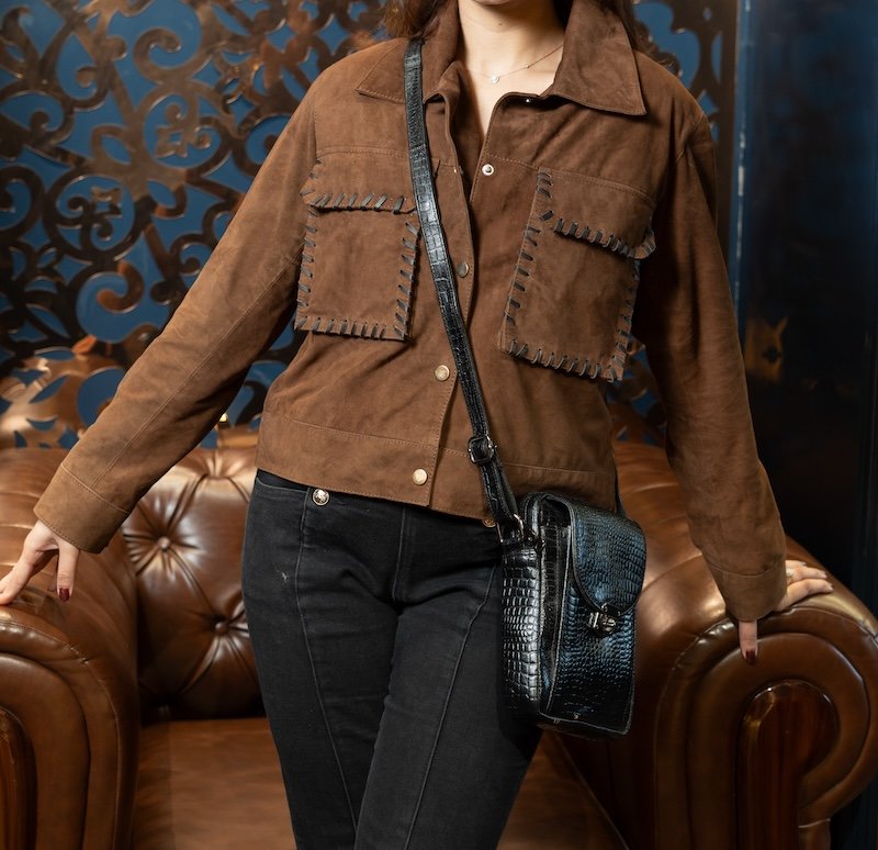 Women's Artisan Suede Cross Stitch Jacket - Image 2