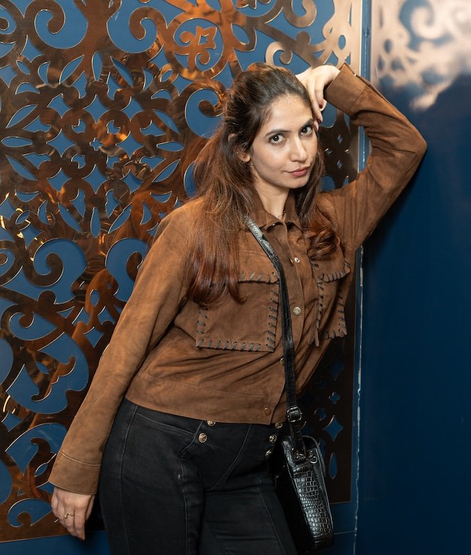 Women's Artisan Suede Cross Stitch Jacket - Image 4