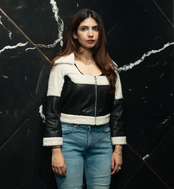 Noir Chic Shearling-Trimmed Leather Jacket