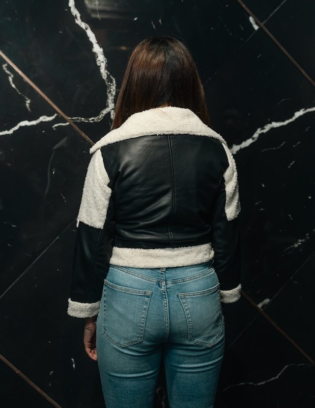 Noir Chic Shearling-Trimmed Leather Jacket