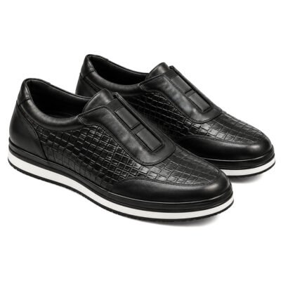 Headly Low Top Wine Sneakers by ShoeBespoke in premium crocodile-textured leather