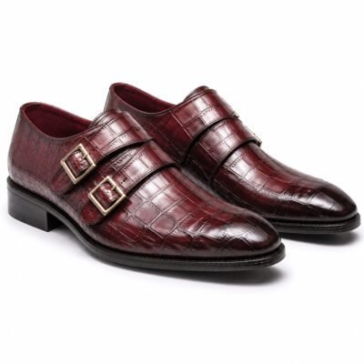 Gator Double Monk Croc Leather Shoes