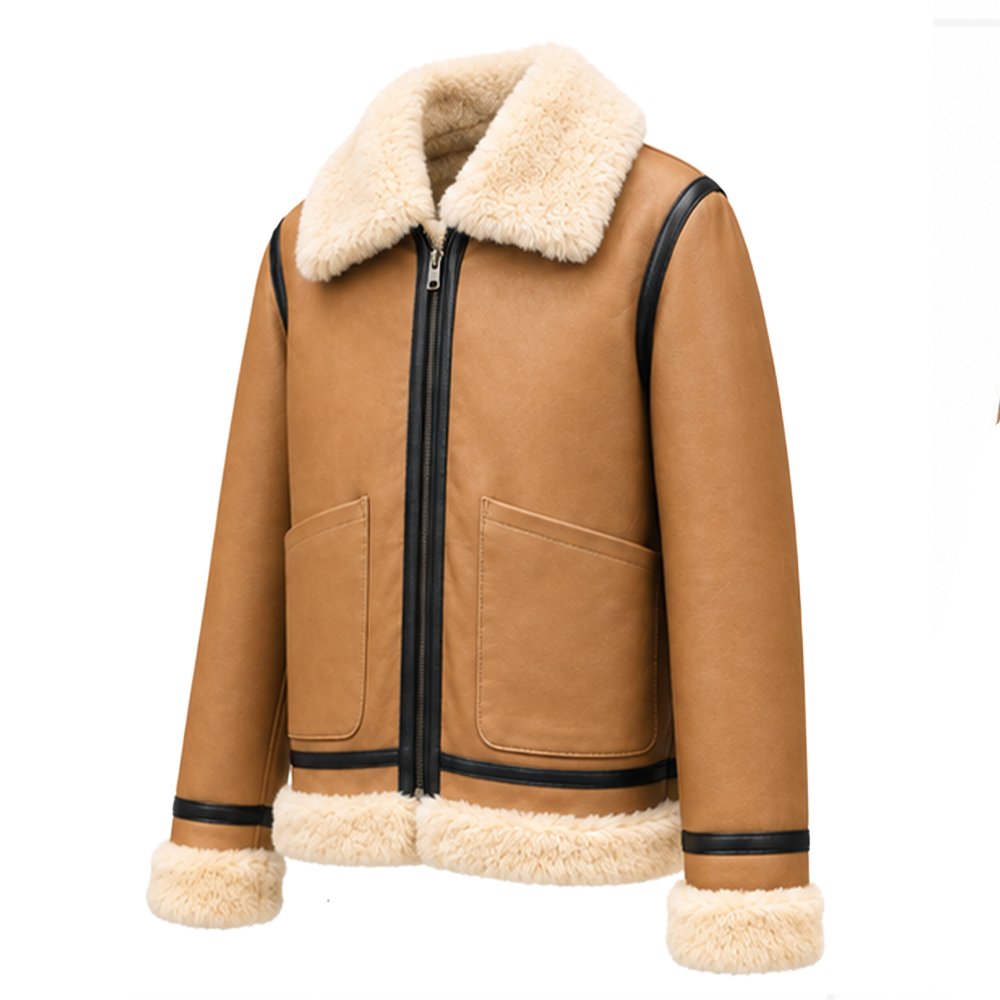 Bombardier Thunder Faux Fur Jacket close-up of shearling fur collar and front zipper