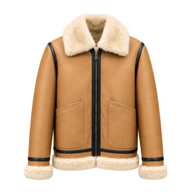 Bombardier Thunder Faux Fur Jacket for Men front view with fur collar and cuffs