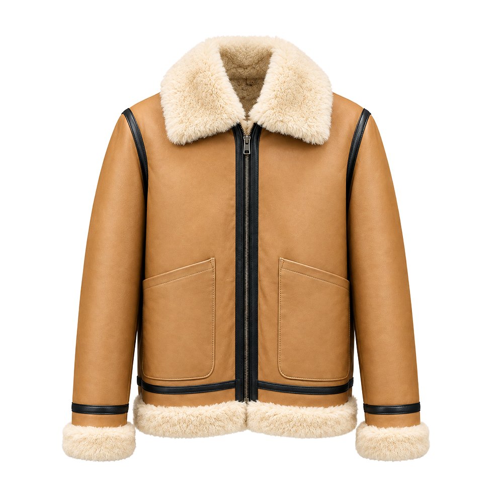 Bombardier Thunder Faux Fur Jacket for Men front view with fur collar and cuffs