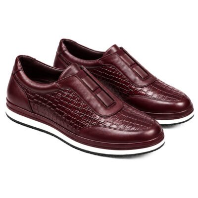 Headly Low Top Wine Sneakers by ShoeBespoke in premium crocodile-textured leather