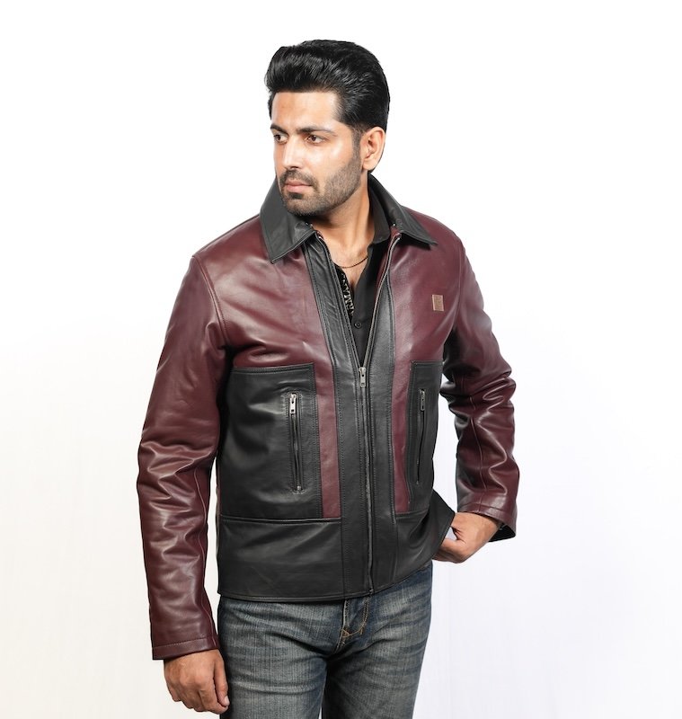 Midnight Maroon – Dual-Tone Leather Jacket - Image 4