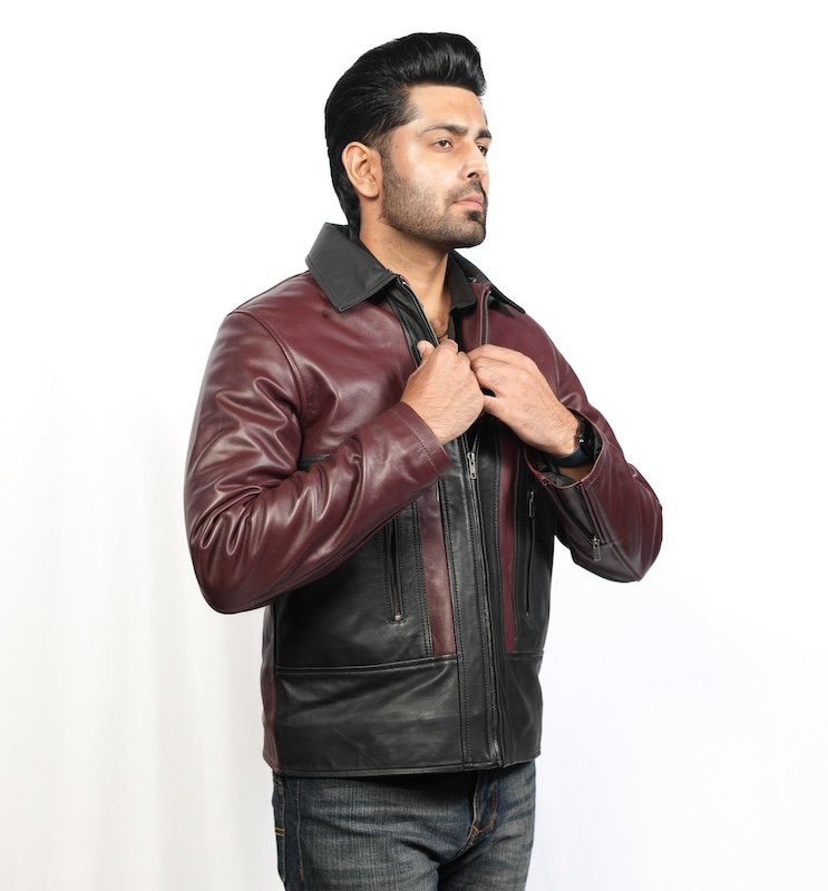 Midnight Maroon – Dual-Tone Leather Jacket - Image 3
