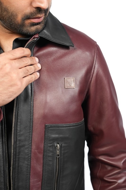 Midnight Maroon – Dual-Tone Leather Jacket - Image 2