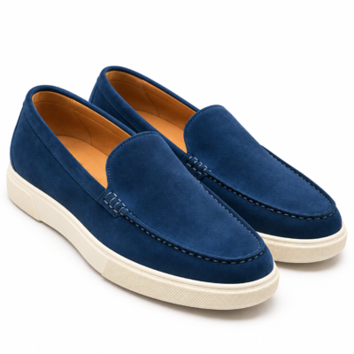 Navy Blue suede Moccasin Loafers for men with ivory rubber sole by Shoe Bespoke