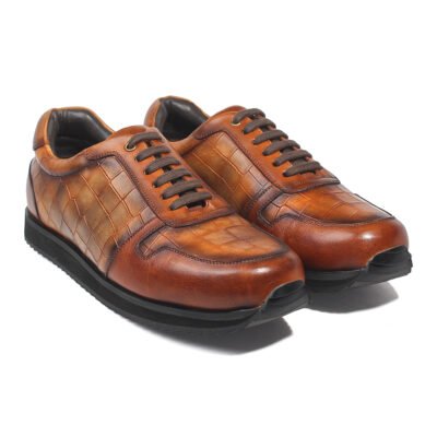 Sienna Croc Textured Leather Sneakers