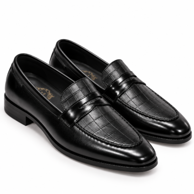 Penny Mid Croc Loafers with Croc Textured Leather and Classic Penny Strap