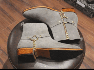 Grey suede leather detachable harness boots by shoe bespoke 