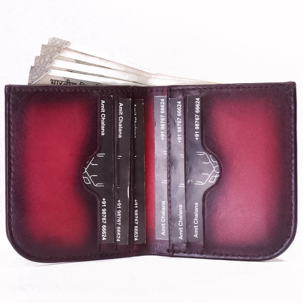 Luxury slim bi-fold leather wallet in red gradient
