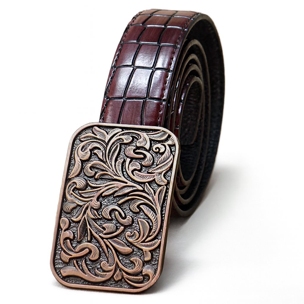 Croc Rouge – Wine Croc Leather Cowboy Belt with Brass Buckle