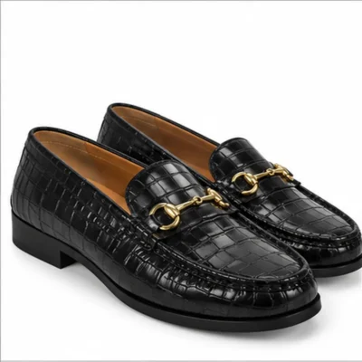 Aurum Black Croc Leather Loafers with gold horsebit buckle – Shoe Bespoke