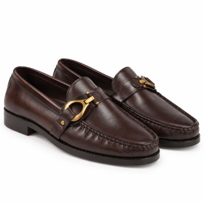 Aurum Opener Brown Loafers for Men with Gold Buckle Detail