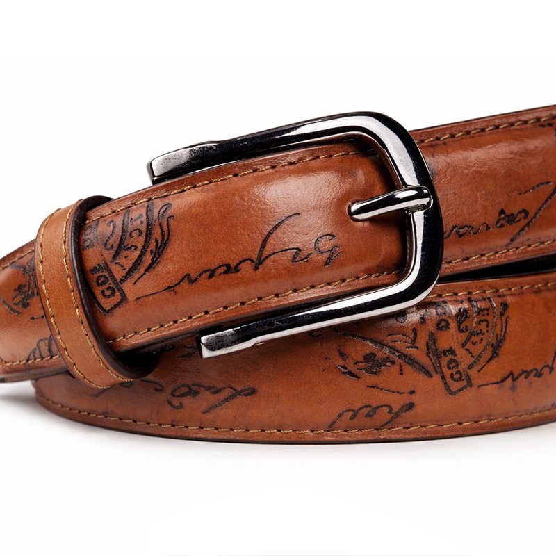 Siena Tan Script Laser Leather Belt
