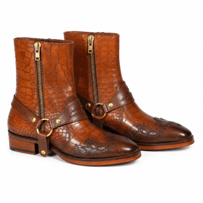 Harris orange tan boots handmade cowboy boots for men