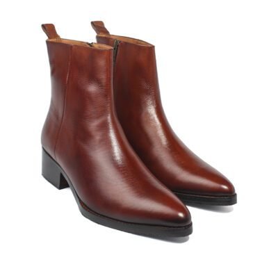 Dynamo Plain Chelsea Boot by Shoe Bespoke in Tan Brown handcrafted from premium pure calf leather with a pointed toe, side zipper, and wood sole.