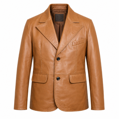 Tan Sheep Napa Leather Blazer by Mitch Luxury