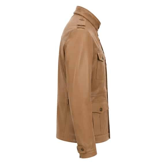 Baron Heritage Tan Nappa Leather Jacket handcrafted from Pure Sheep Nappa Leather featuring a classic four-pocket field jacket with premium utility styling.