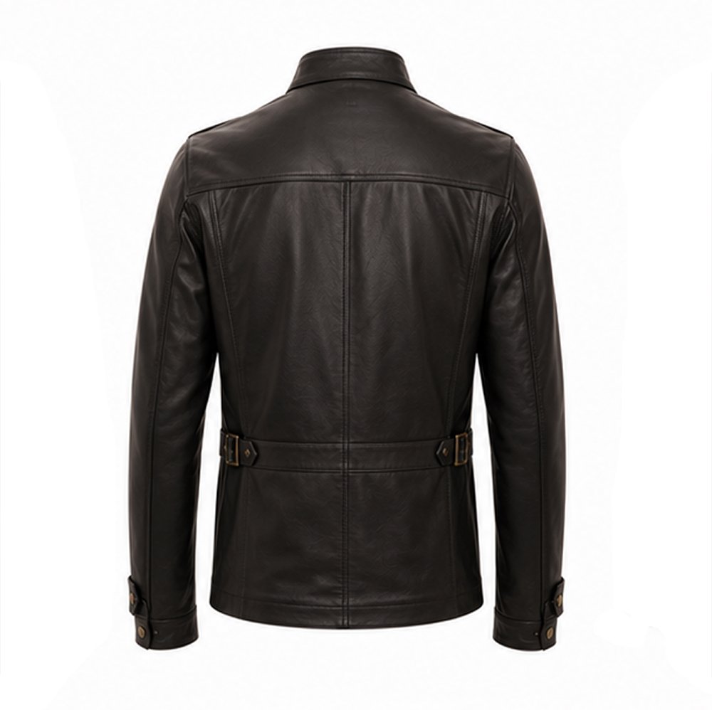 Back view of Baron Heritage Black Nappa Leather Jacket showcasing premium black sheep leather and handcrafted construction.