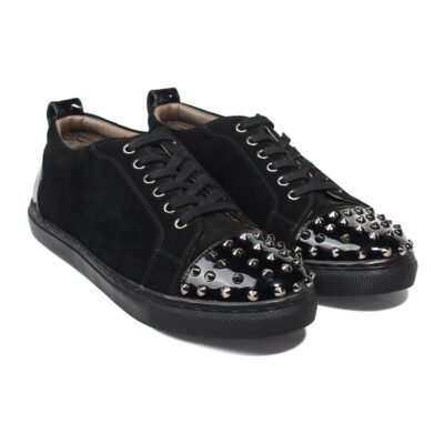C.L Low Top Sneakers by Shoe Bespoke black suede sneaker featuring a durable black rubber sole.