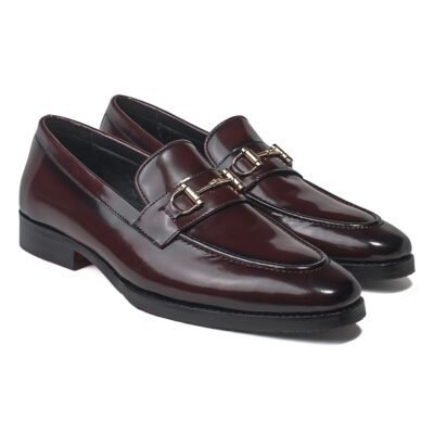 Brushoff Ferragamo Wine Loafer by Shoe Bespoke handcrafted in premium wine brushoff leather with wood sole.
