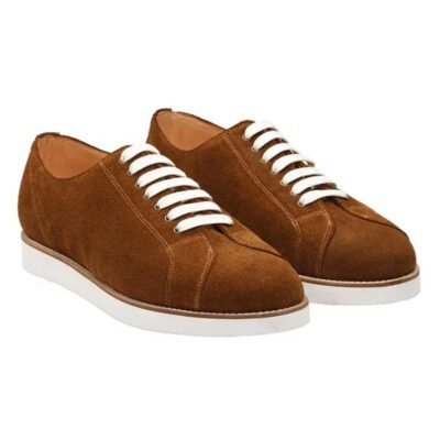 Detailed craftsmanship of Milano Amber Brown by Shoe Bespoke amber brown suede footwear.