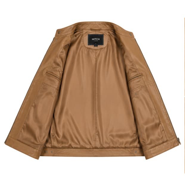 Baron Heritage Tan Nappa Leather Jacket handcrafted from Pure Sheep Nappa Leather featuring a classic four-pocket field jacket with premium utility styling.