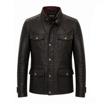 Baron Heritage Black Nappa Leather Jacket by Mitch Luxury crafted from 100% genuine black sheep leather with a classic four-pocket design.
