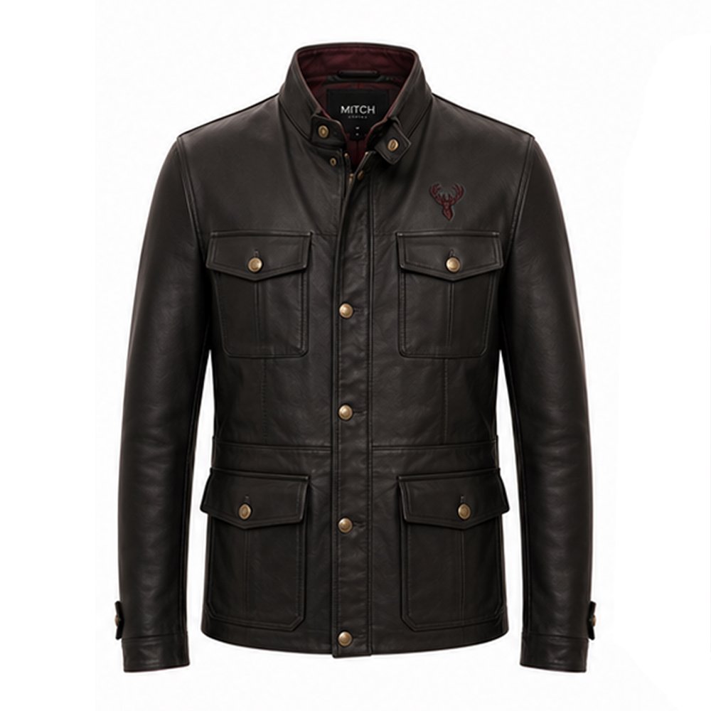Baron Heritage Black Nappa Leather Jacket by Mitch Luxury crafted from 100% genuine black sheep leather with a classic four-pocket design.