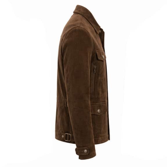 Baron Heritage Brown Suede Leather Jacket - Right Side View with Classic Utility Design