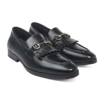 RB Fringes Black Leather Loafer by Shoe Bespoke in pure calf leather
