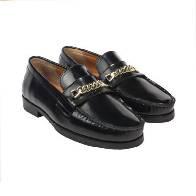 Molded Chain Black Brush-Off Leather Loafer by Shoe Bespoke