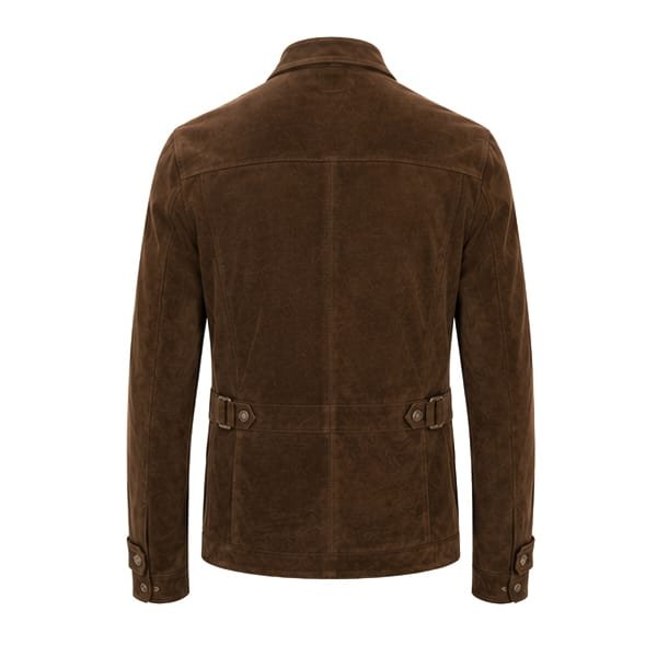 Baron Heritage Brown Suede Leather Jacket for Men - Back View Showing Premium Suede Finish and Tailored Fit