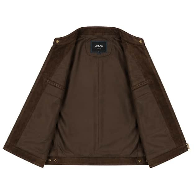 Interior view of Prairie Coffee Brown Suede Leather Jacket featuring premium soft lining and expert craftsmanship