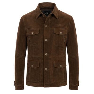 Baron Heritage Brown Suede Leather Jacket for Men - Front View in Premium Suede Leather