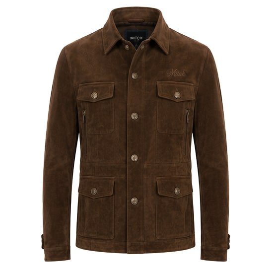 Baron Heritage Brown Suede Leather Jacket for Men - Front View in Premium Suede Leather