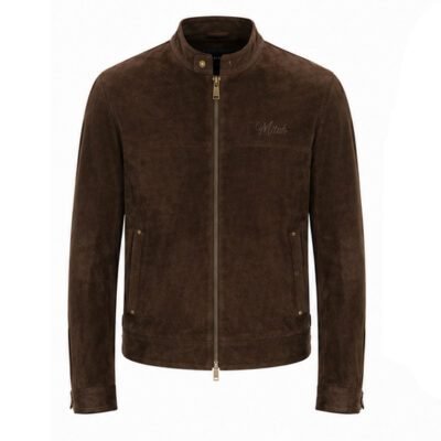 Prairie Coffee Brown Suede Leather Jacket front view handcrafted from premium suede leather by Mitch Luxury