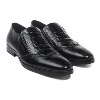 Mid Croc Black Leather Loafer by Shoe Bespoke in pure calf leather