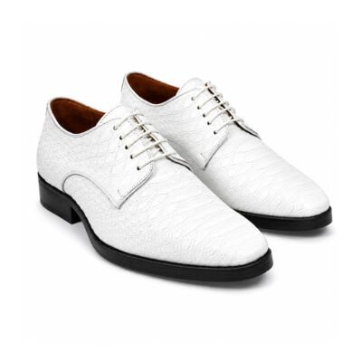 Snow White Derby Crocodile Embossed White Leather Shoes by Shoe Bespoke