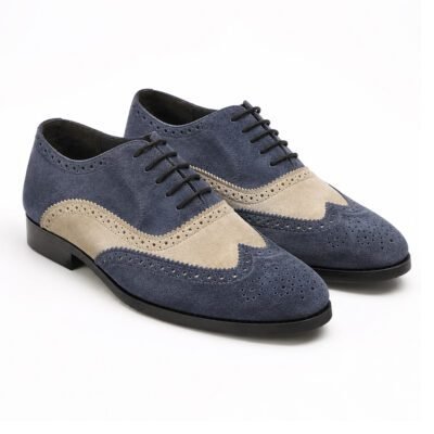 Blue Suede Spectator Oxford Wood Sole Two Tone Wingtip Shoes by Shoe Bespoke
