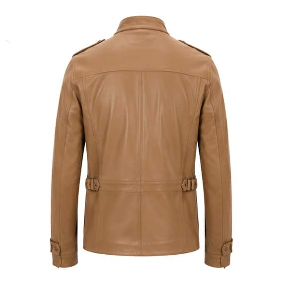 Baron Heritage Tan Nappa Leather Jacket handcrafted from Pure Sheep Nappa Leather featuring a classic four-pocket field jacket with premium utility styling.