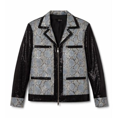 Premium Foil Python Leather Jacket with Embossed Python Print by Mitch Luxury