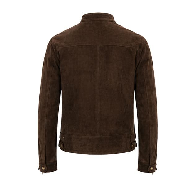 Prairie Coffee Brown Suede Leather Jacket back view showcasing premium coffee brown suede leather and tailored fit