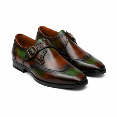 Briarwood Artisan Single Monk Shoe by Shoe Bespoke in multicolour pure calf leather with wood sole