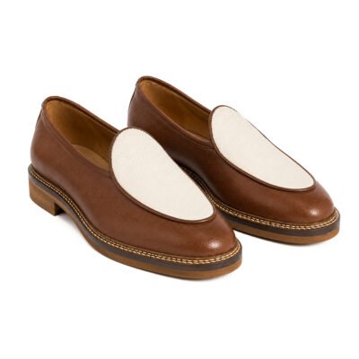 Crown wood classic brown leather loafers by ShoeBespoke with polished finish and welt stitching