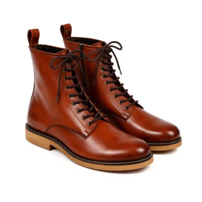Ridge Tan Leather Lace-Up Boot handcrafted in premium tan leather with a side zipper and durable leather sole.